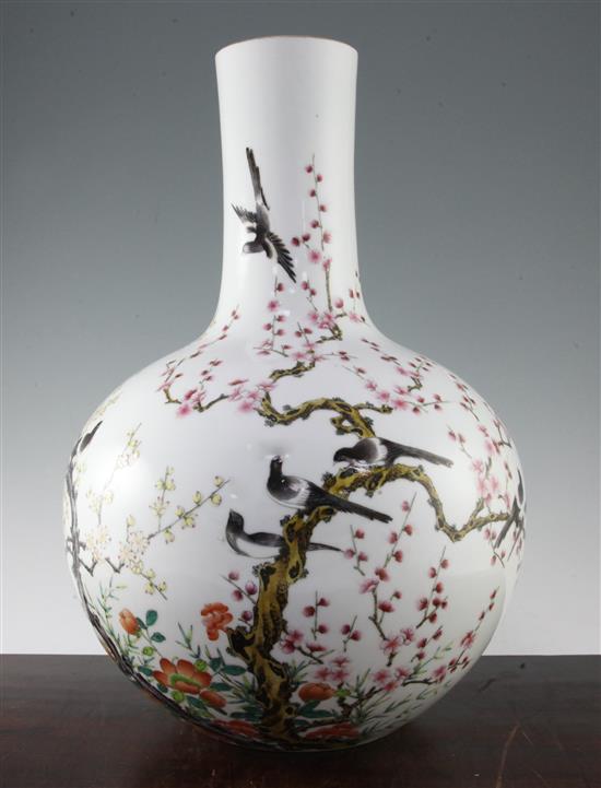 A large Chinese famille rose bottle vase, Qianlong seal mark but later, 50cm